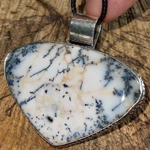 Black & White Dendritic Agate Pendant 2” - Picture 5 of 10